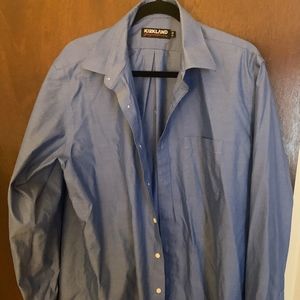 Men's NO IRON Blue Long sleeved Dress shirt